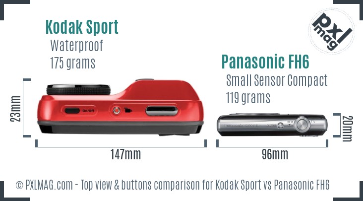 Kodak Sport vs Panasonic FH6 top view buttons comparison