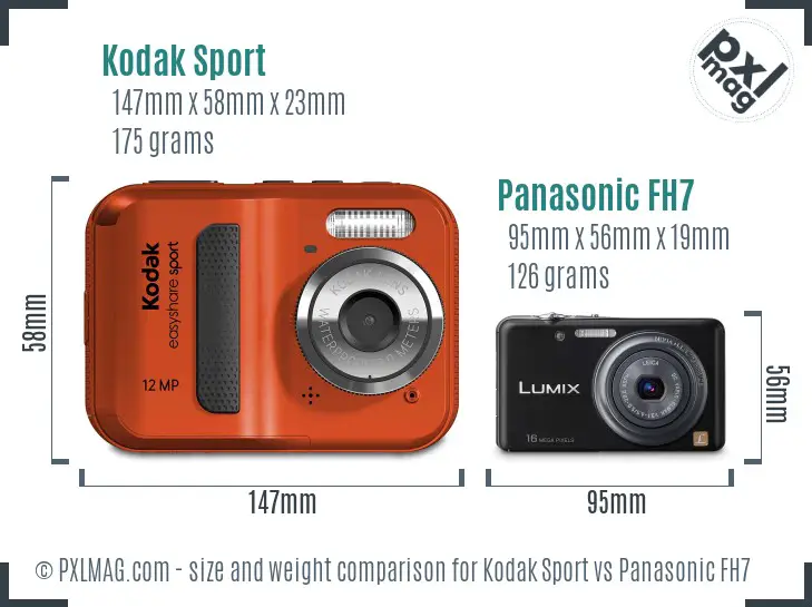 Kodak Sport vs Panasonic FH7 size comparison