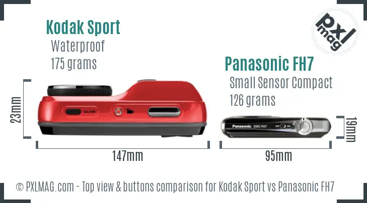 Kodak Sport vs Panasonic FH7 top view buttons comparison