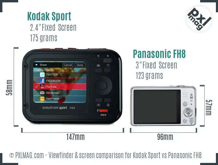 Kodak Sport vs Panasonic FH8 Screen and Viewfinder comparison