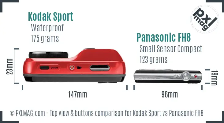 Kodak Sport vs Panasonic FH8 top view buttons comparison