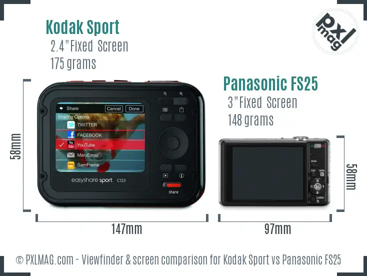 Kodak Sport vs Panasonic FS25 Screen and Viewfinder comparison