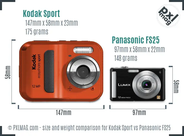 Kodak Sport vs Panasonic FS25 size comparison