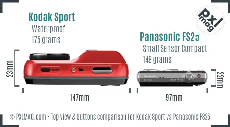 Kodak Sport vs Panasonic FS25 top view buttons comparison