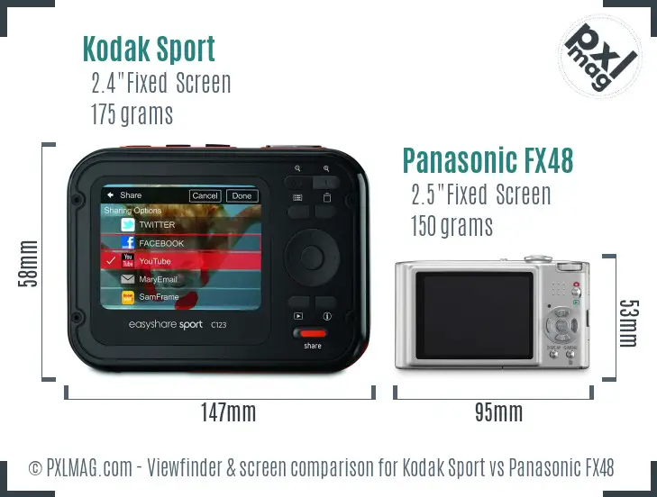 Kodak Sport vs Panasonic FX48 Screen and Viewfinder comparison