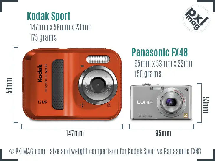 Kodak Sport vs Panasonic FX48 size comparison