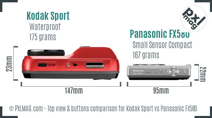 Kodak Sport vs Panasonic FX580 top view buttons comparison