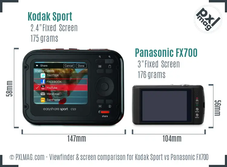 Kodak Sport vs Panasonic FX700 Screen and Viewfinder comparison
