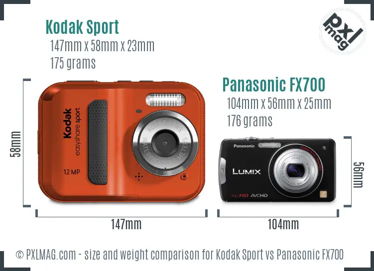 Kodak Sport vs Panasonic FX700 size comparison