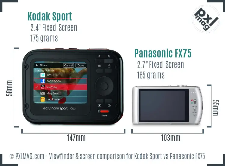 Kodak Sport vs Panasonic FX75 Screen and Viewfinder comparison