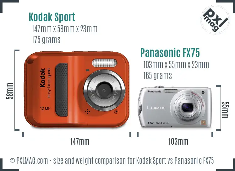 Kodak Sport vs Panasonic FX75 size comparison