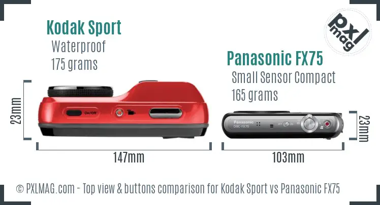 Kodak Sport vs Panasonic FX75 top view buttons comparison