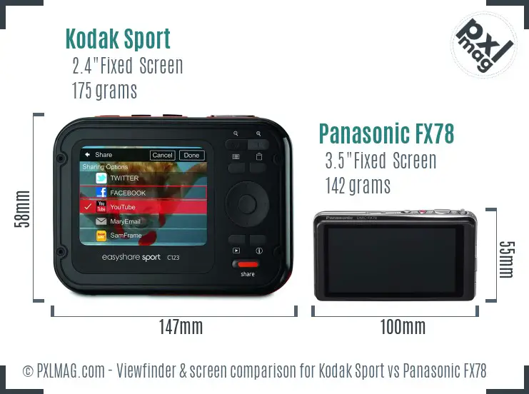Kodak Sport vs Panasonic FX78 Screen and Viewfinder comparison