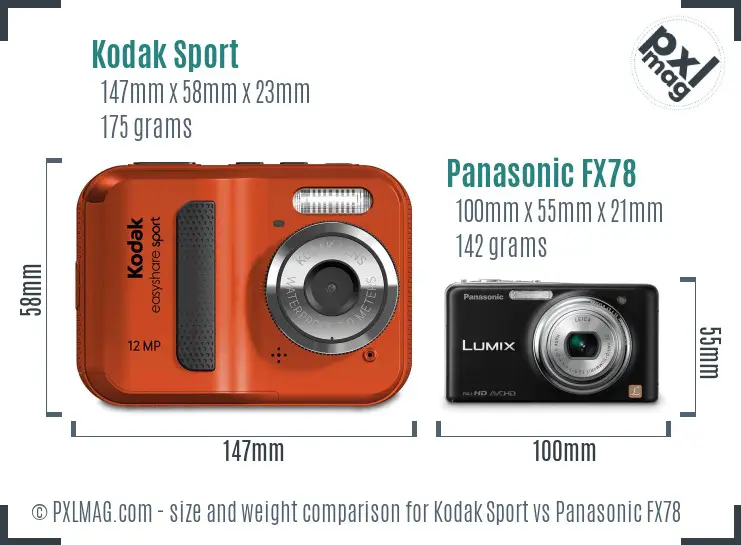 Kodak Sport vs Panasonic FX78 size comparison
