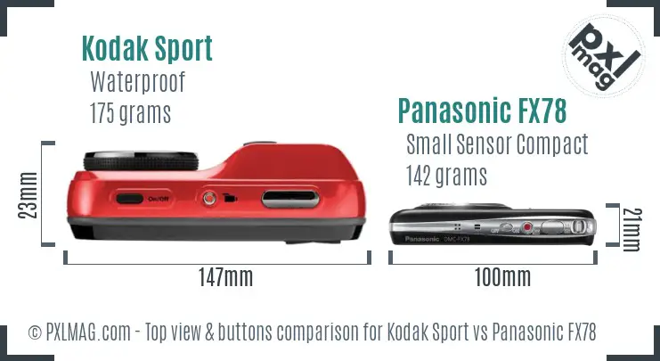 Kodak Sport vs Panasonic FX78 top view buttons comparison