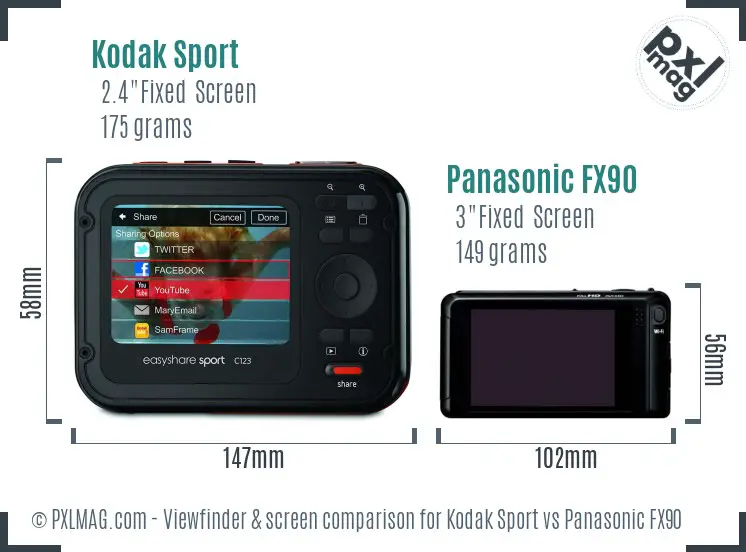 Kodak Sport vs Panasonic FX90 Screen and Viewfinder comparison