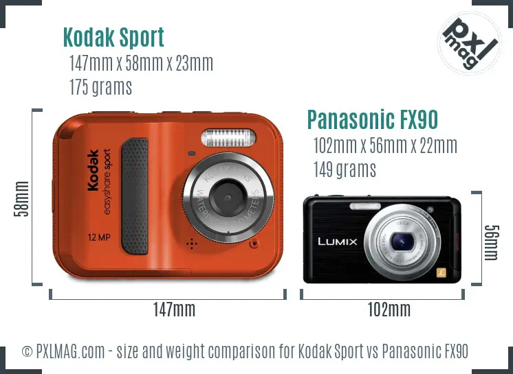 Kodak Sport vs Panasonic FX90 size comparison