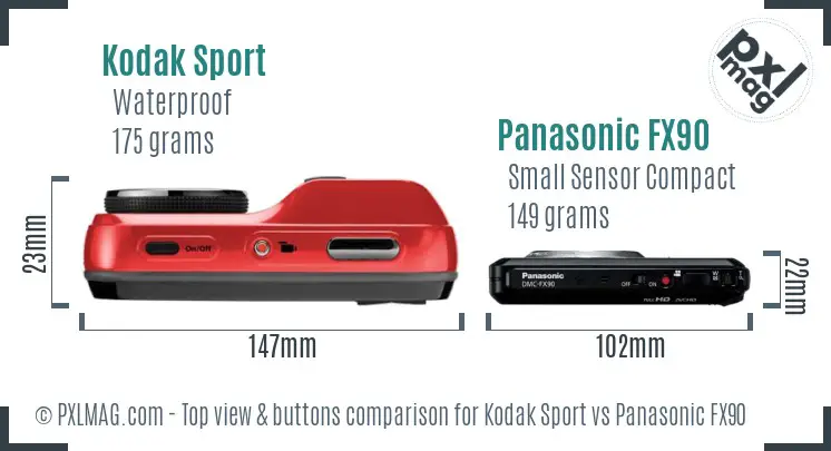 Kodak Sport vs Panasonic FX90 top view buttons comparison