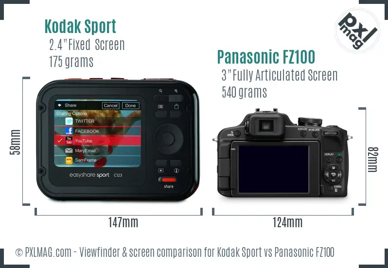 Kodak Sport vs Panasonic FZ100 Screen and Viewfinder comparison