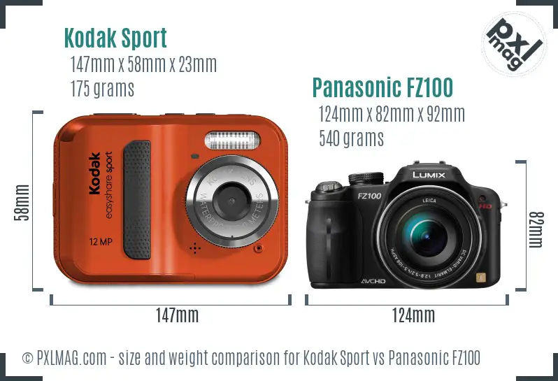 Kodak Sport vs Panasonic FZ100 size comparison