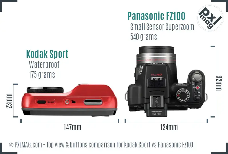 Kodak Sport vs Panasonic FZ100 top view buttons comparison