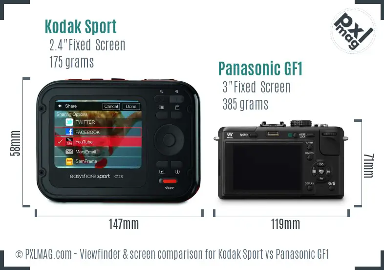 Kodak Sport vs Panasonic GF1 Screen and Viewfinder comparison