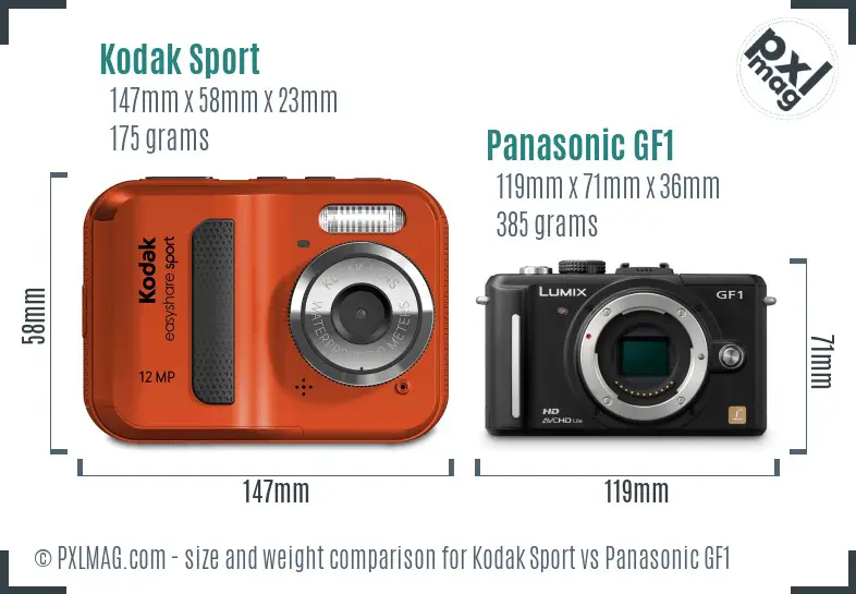 Kodak Sport vs Panasonic GF1 size comparison