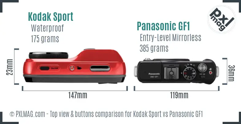 Kodak Sport vs Panasonic GF1 top view buttons comparison