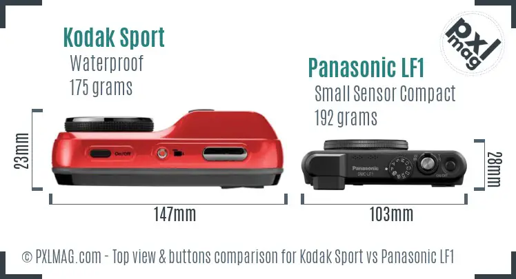 Kodak Sport vs Panasonic LF1 top view buttons comparison