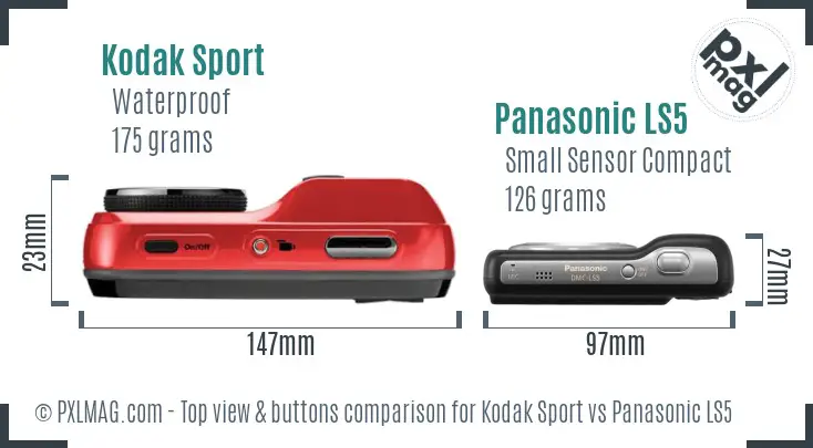 Kodak Sport vs Panasonic LS5 top view buttons comparison