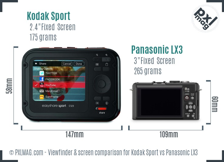 Kodak Sport vs Panasonic LX3 Screen and Viewfinder comparison