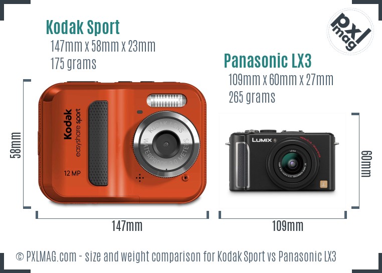 Kodak Sport vs Panasonic LX3 size comparison Kodak Sport vs Panasonic LX3 size comparison
