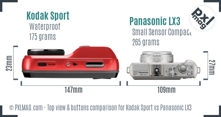Kodak Sport vs Panasonic LX3 top view buttons comparison