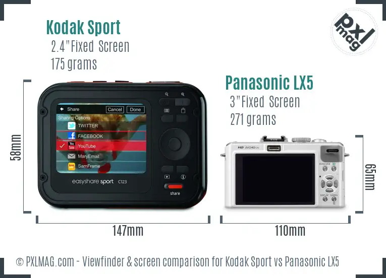 Kodak Sport vs Panasonic LX5 Screen and Viewfinder comparison