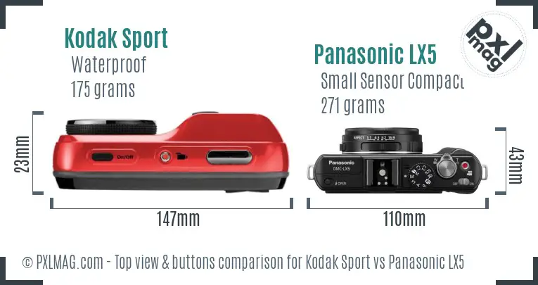 Kodak Sport vs Panasonic LX5 top view buttons comparison