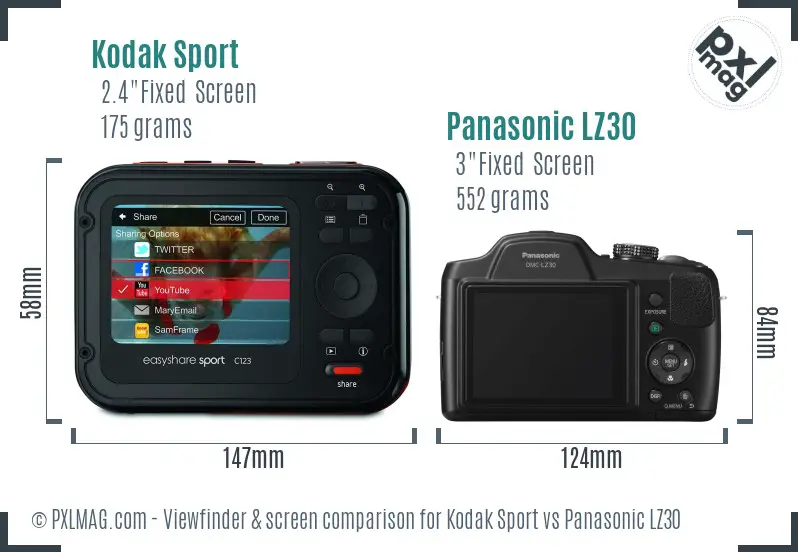 Kodak Sport vs Panasonic LZ30 Screen and Viewfinder comparison