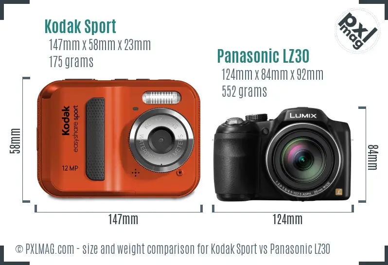 Kodak Sport vs Panasonic LZ30 size comparison