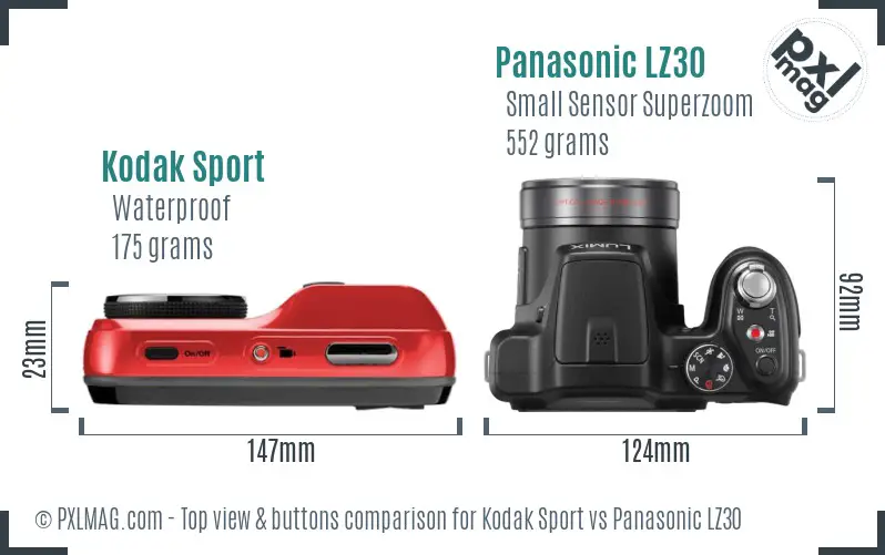 Kodak Sport vs Panasonic LZ30 top view buttons comparison
