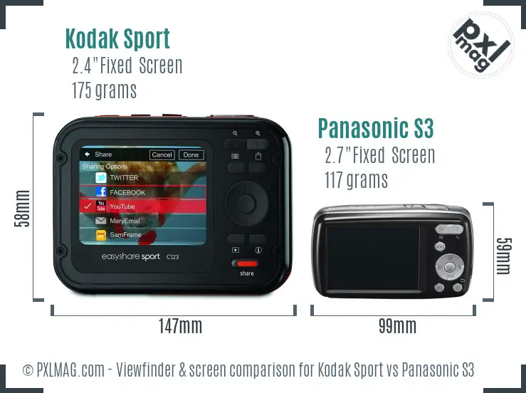 Kodak Sport vs Panasonic S3 Screen and Viewfinder comparison