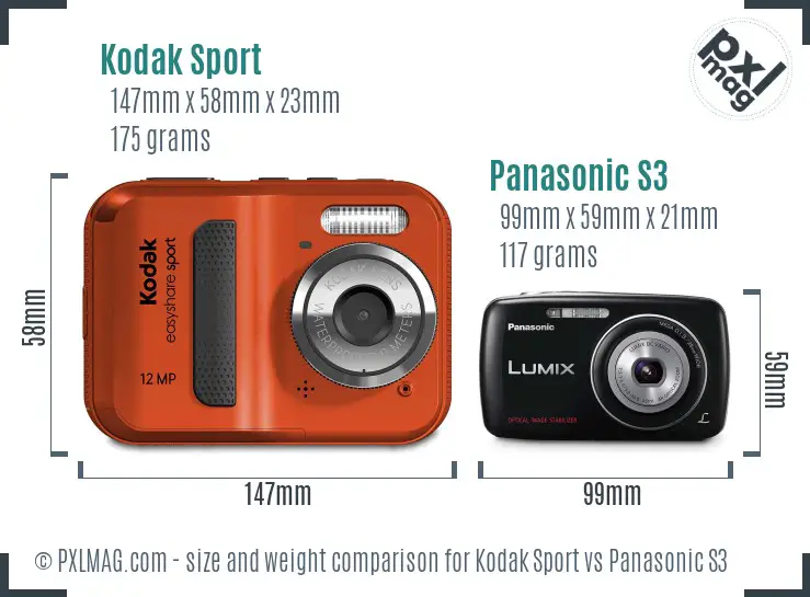 Kodak Sport vs Panasonic S3 size comparison