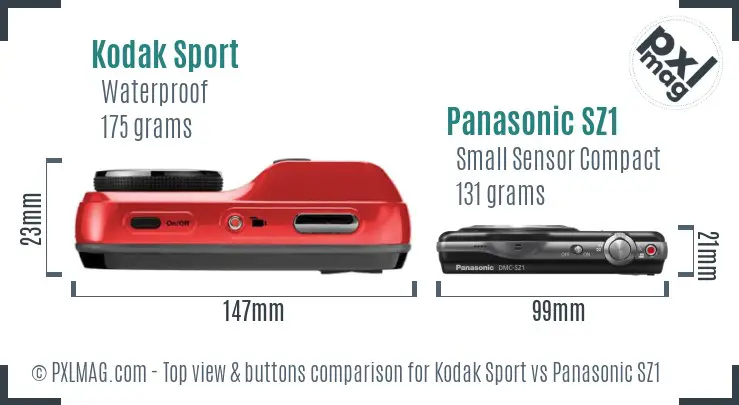 Kodak Sport vs Panasonic SZ1 top view buttons comparison