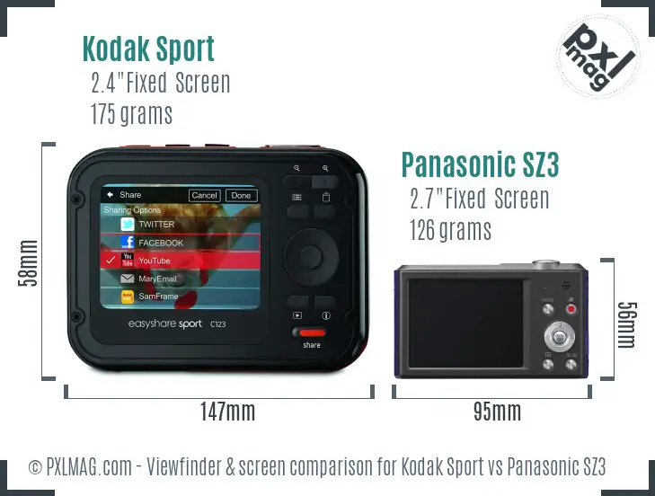 Kodak Sport vs Panasonic SZ3 Screen and Viewfinder comparison