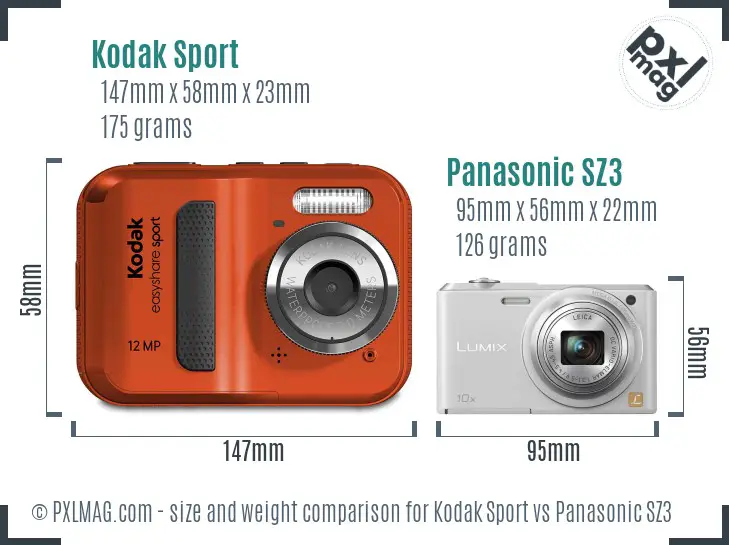 Kodak Sport vs Panasonic SZ3 size comparison