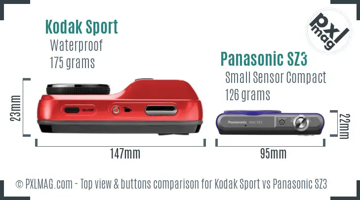 Kodak Sport vs Panasonic SZ3 top view buttons comparison