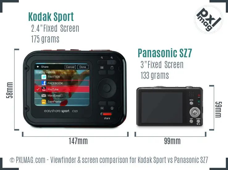 Kodak Sport vs Panasonic SZ7 Screen and Viewfinder comparison Kodak Sport vs Panasonic SZ7 Screen and Viewfinder comparison