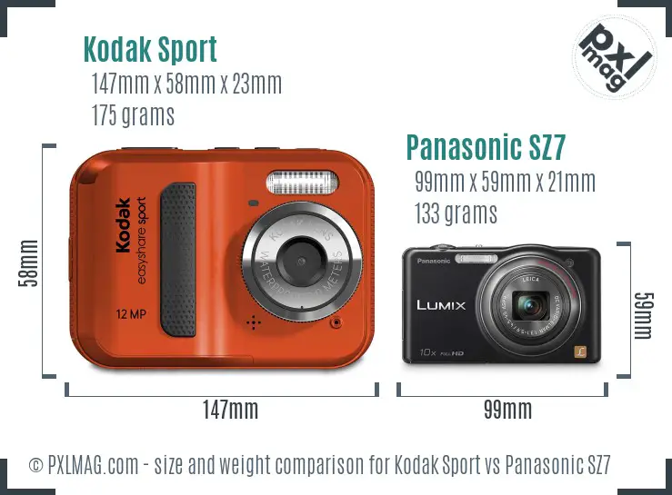 Kodak Sport vs Panasonic SZ7 size comparison Kodak Sport vs Panasonic SZ7 size comparison