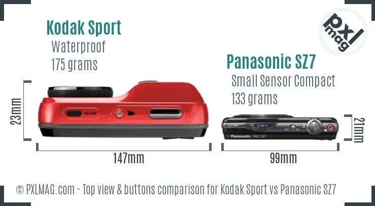 Kodak Sport vs Panasonic SZ7 top view buttons comparison Kodak Sport vs Panasonic SZ7 top view buttons comparison