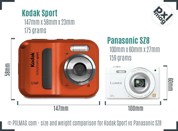 Kodak Sport vs Panasonic SZ8 size comparison
