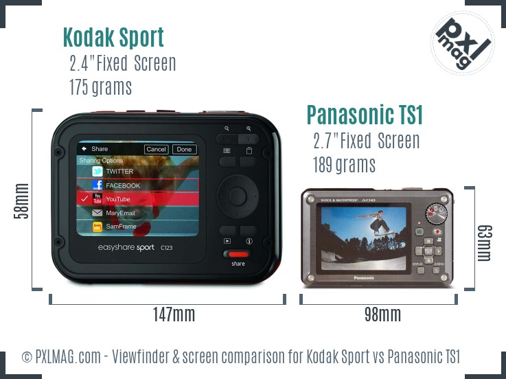 Kodak Sport vs Panasonic TS1 Screen and Viewfinder comparison