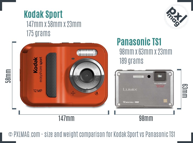 Kodak Sport vs Panasonic TS1 size comparison